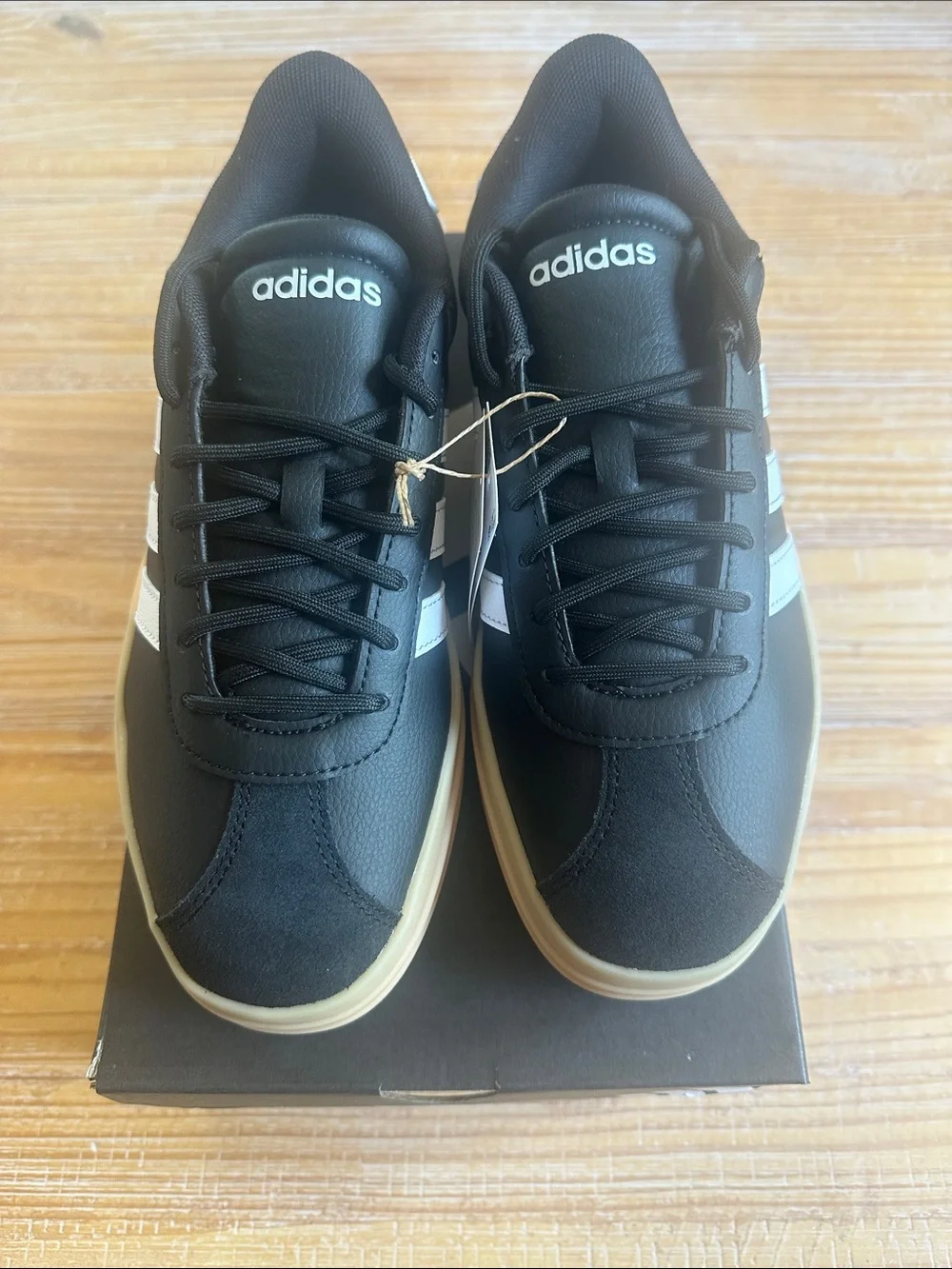 Adidas VL Court Bold Black Sneakers with White Stripes and Gum Platform Sole - Picture 2 of 5